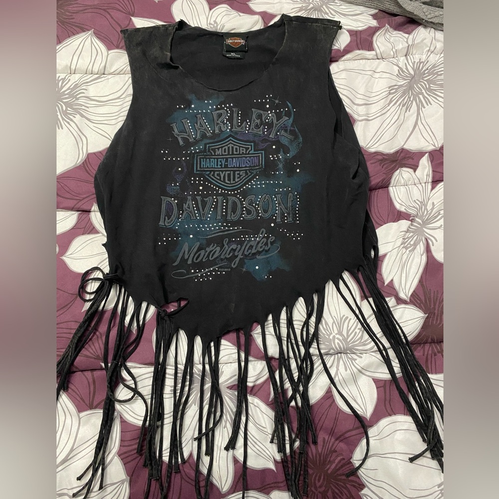 Harley-Davidson distressed and gem stone crop top